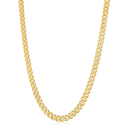 14k Yellow Gold White Pave High Polish Modern Lite Miami Cuban Chain (8.0mm) by Bids.com