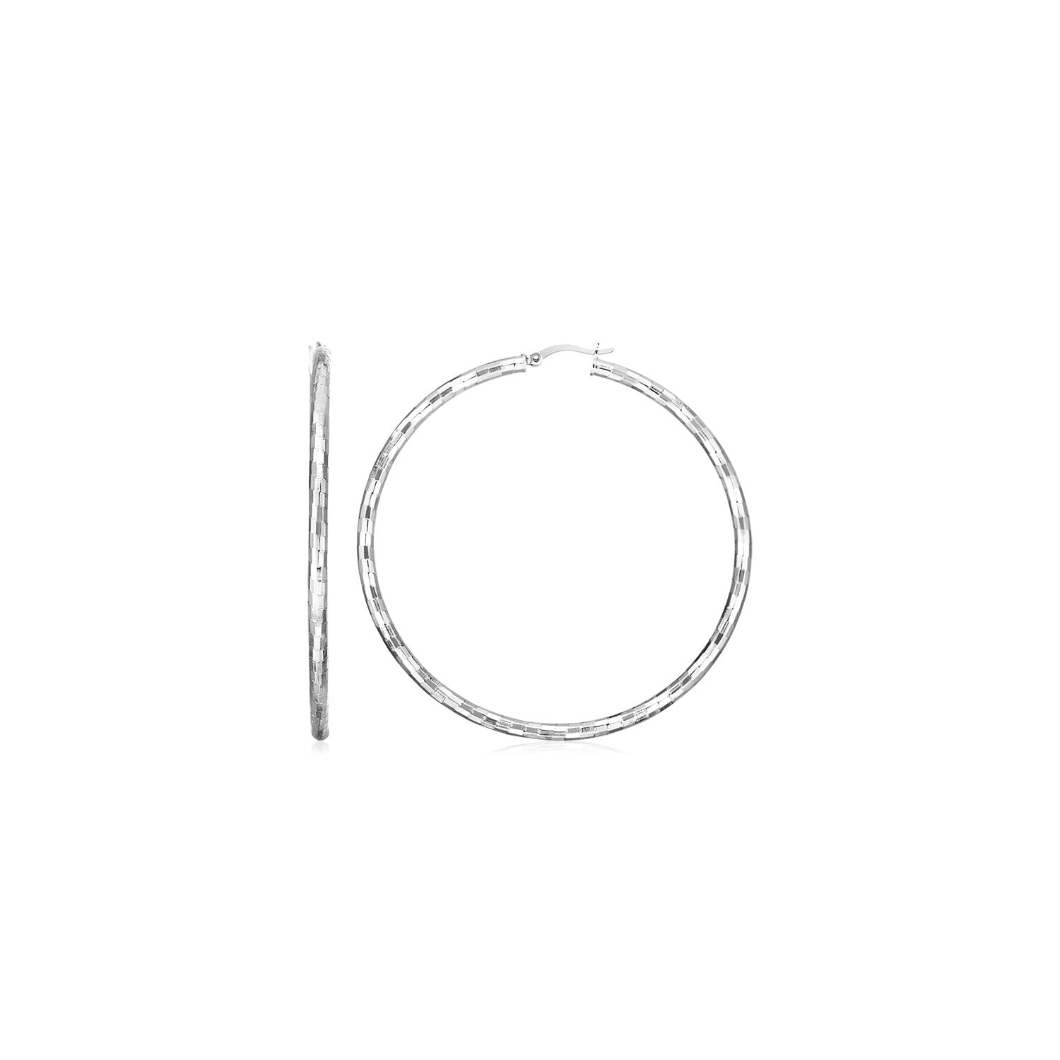 Sterling Silver Large Hoop Earring with Hammered Texture - DestGlow