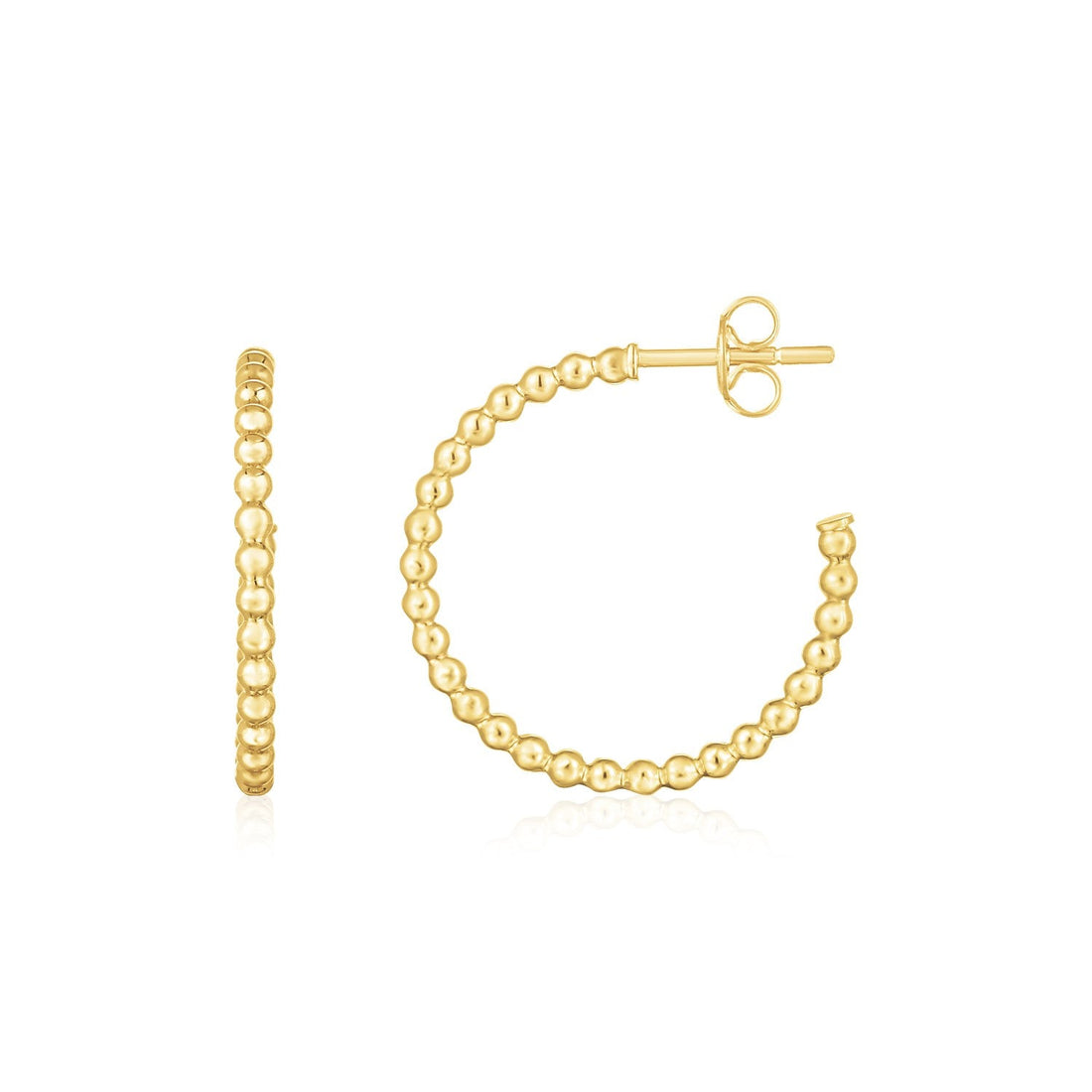 14K Yellow Gold Bead Hoop Earrings(2x23.4nn) - earrings