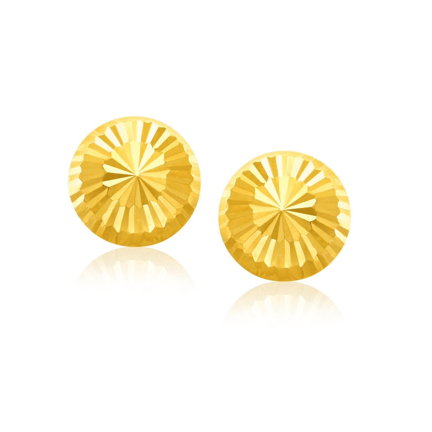 14k Yellow Gold Diamond Cut Flat Design Stud Earrings(8mm) - earrings
