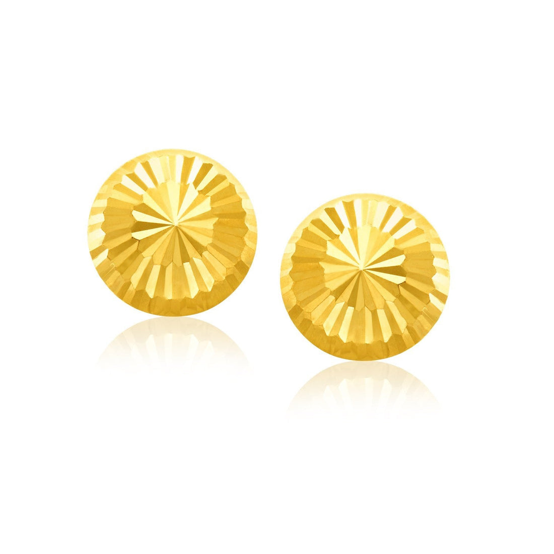 14k Yellow Gold Diamond Cut Flat Design Stud Earrings - earrings