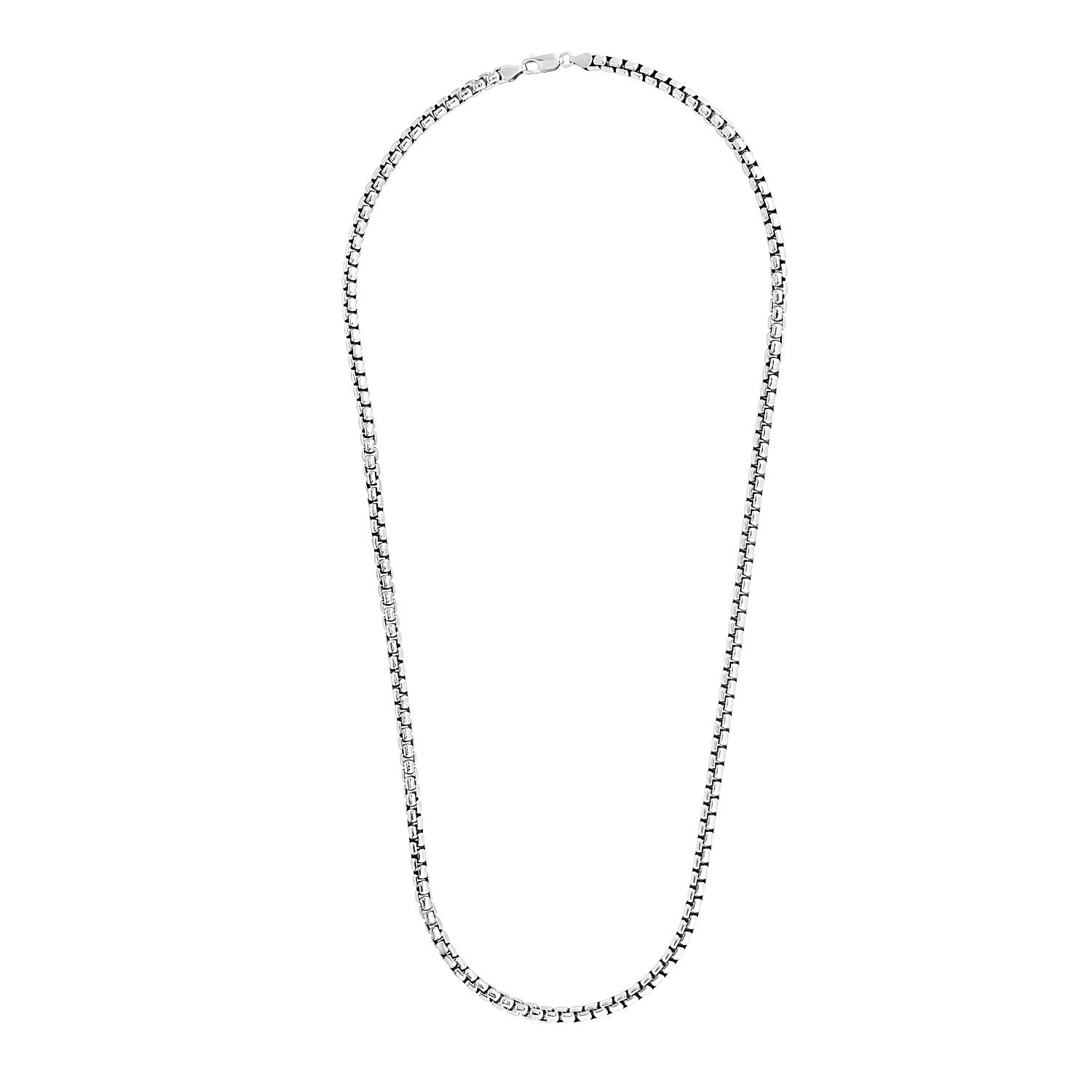 Sterling Silver Rhodium Plated Round Box Chain (4.40 mm) - DestGlow