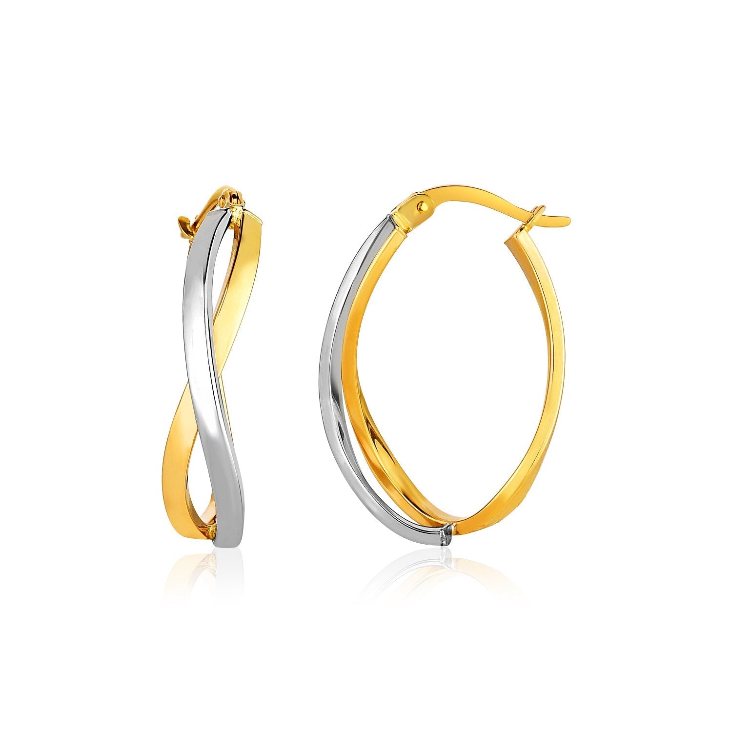 14k Two-Tone Gold Twisted Style Polished Hoop Earrings - earrings