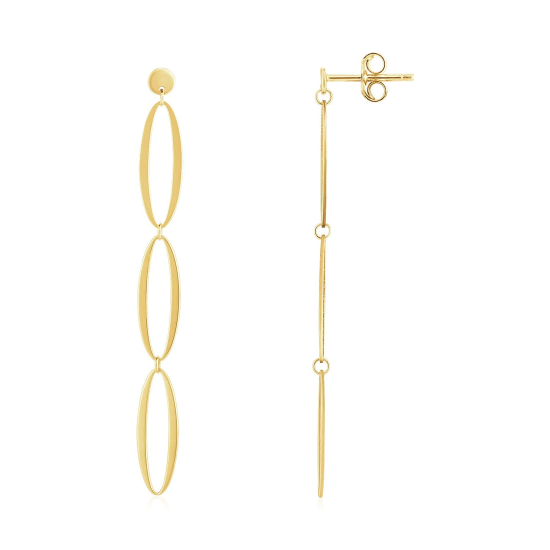 14K Yellow Gold Triple Oval Fancy Drop Earrings - DestGlow