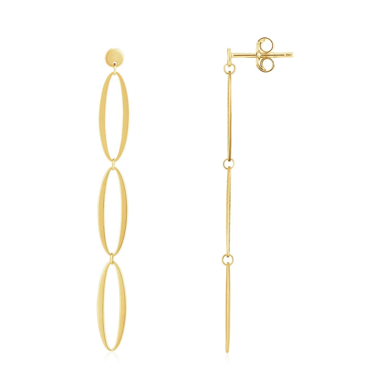 14K Yellow Gold Triple Oval Fancy Drop Earrings - DestGlow