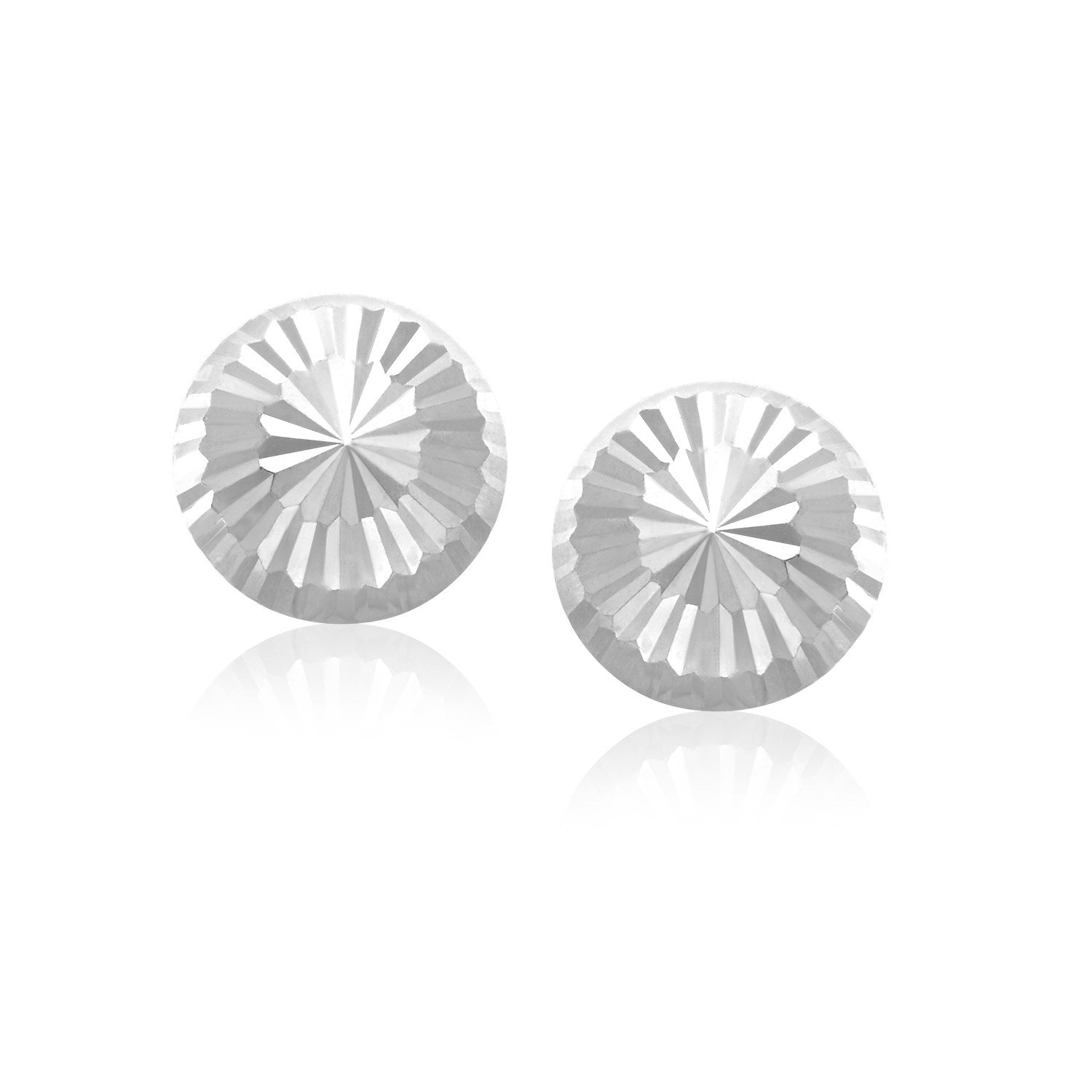 Flat Style Diamond Cut Stud Earrings in 14k White Gold(8mm) - DestGlow