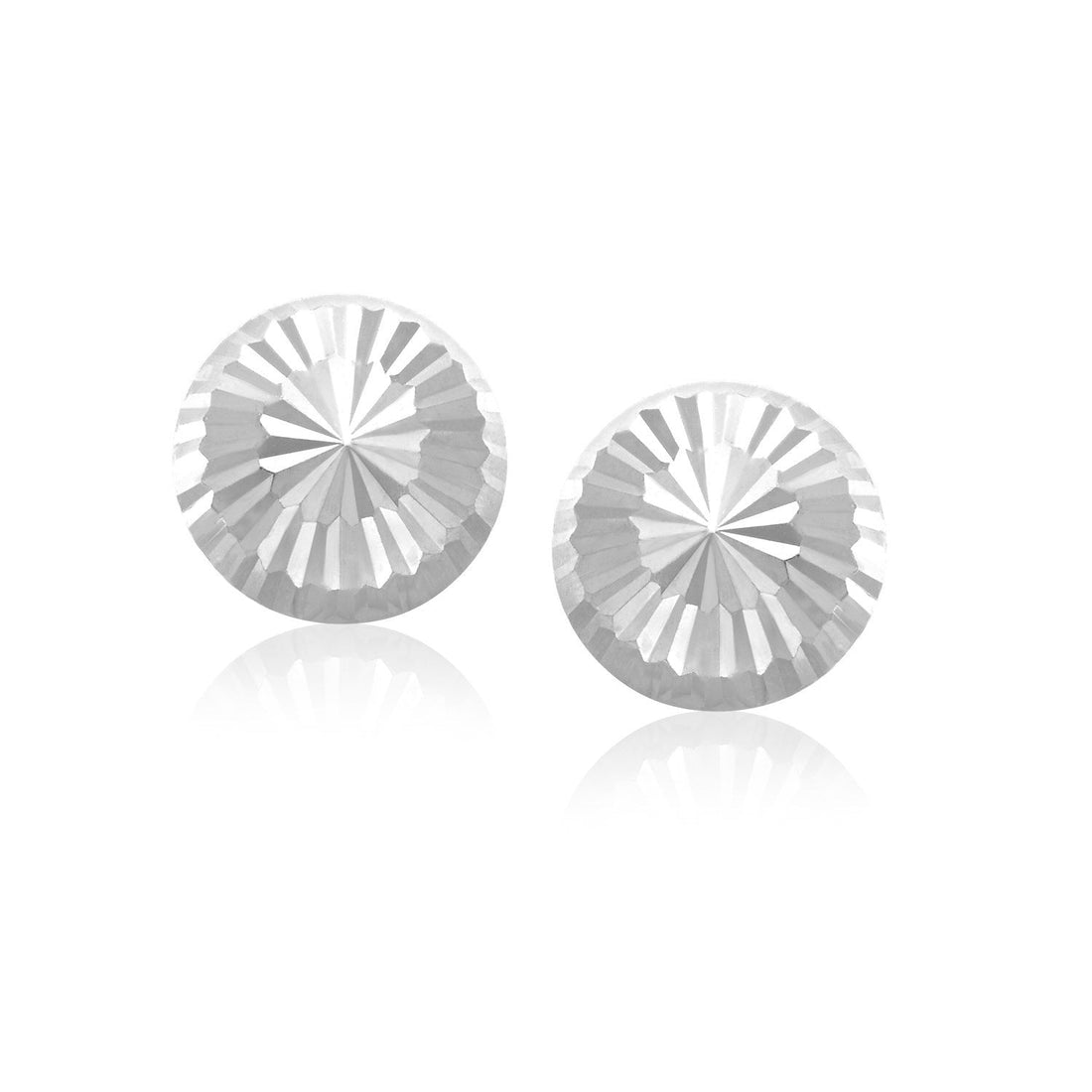 14k White Gold Diamond Cut Flat Design Stud Earrings - earrings