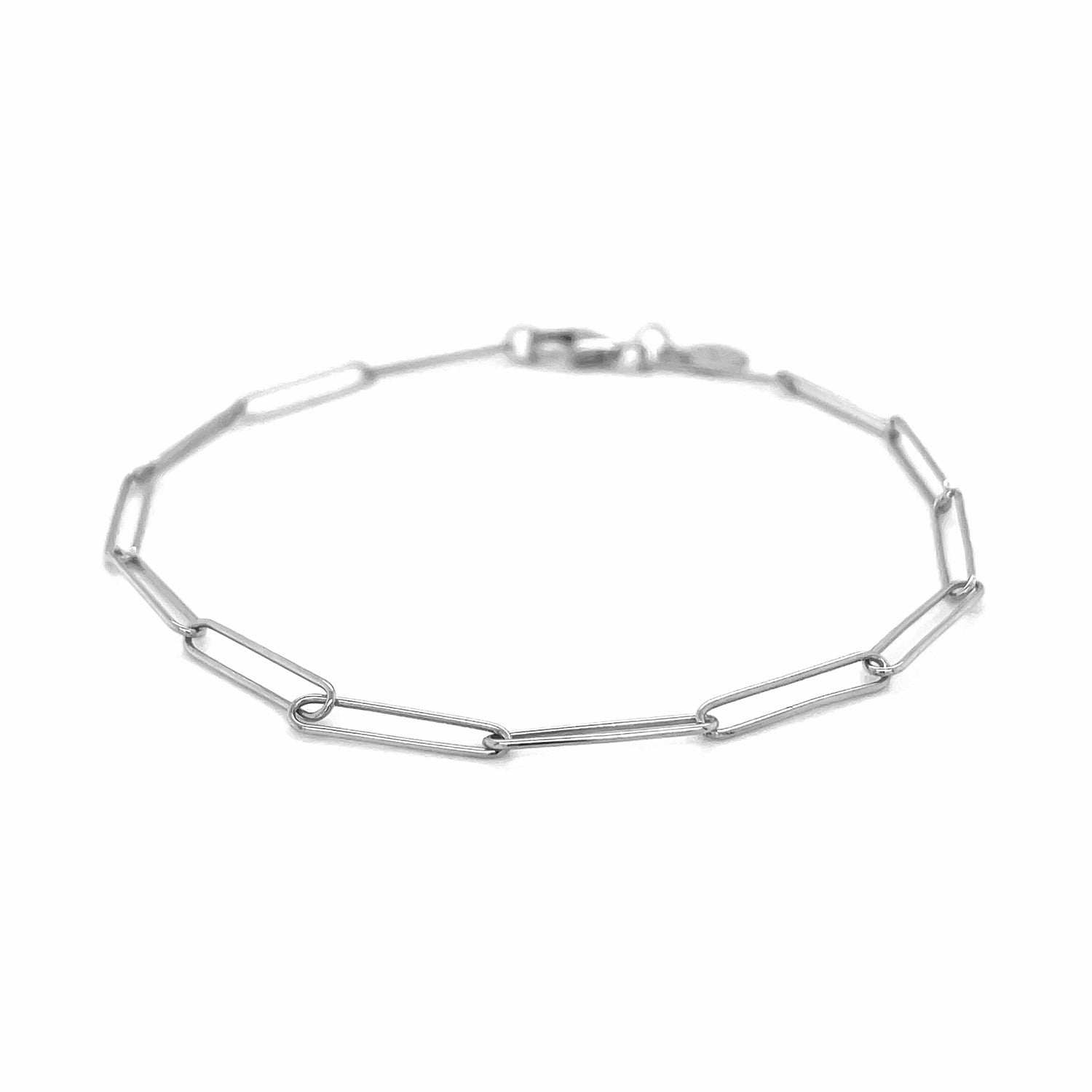 14k White Gold Wire Paperclip Bracelet (2.7mm) - DestGlow