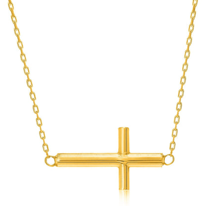 14k Yellow Gold Necklace with a Polished Cross Design  DestGlow