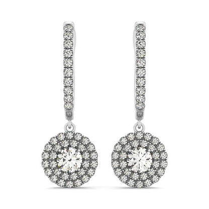 14k White Gold Double Halo Round Diamond Drop Earrings (1 cttw) by Bids.com
