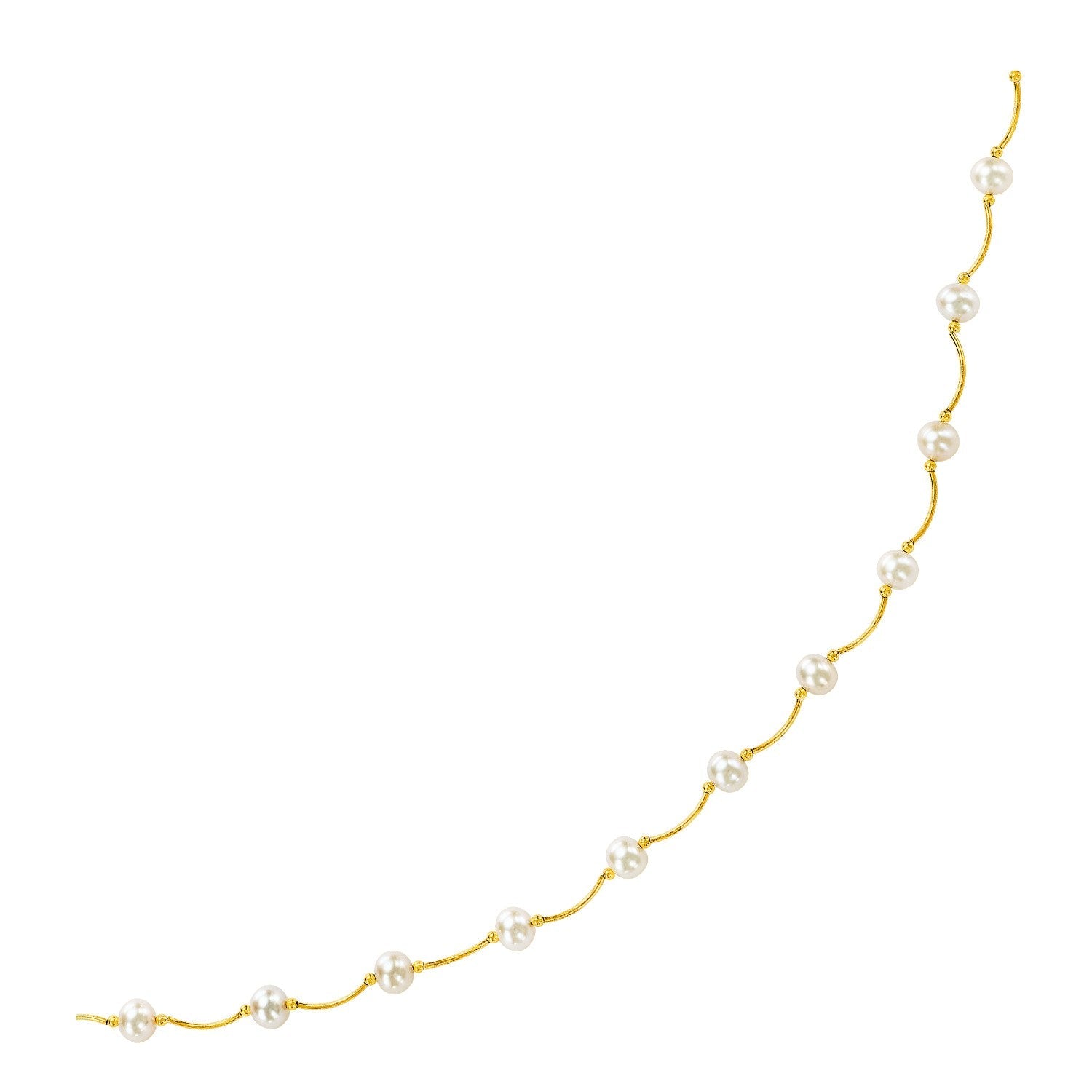 14k Yellow Gold Arc Link Necklace with White Pearls by Bids.com