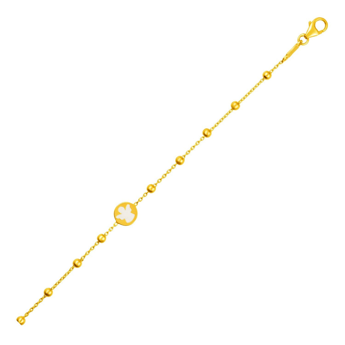 14k Yellow Gold Childrens Bracelet with Angel and Beads - bracelets