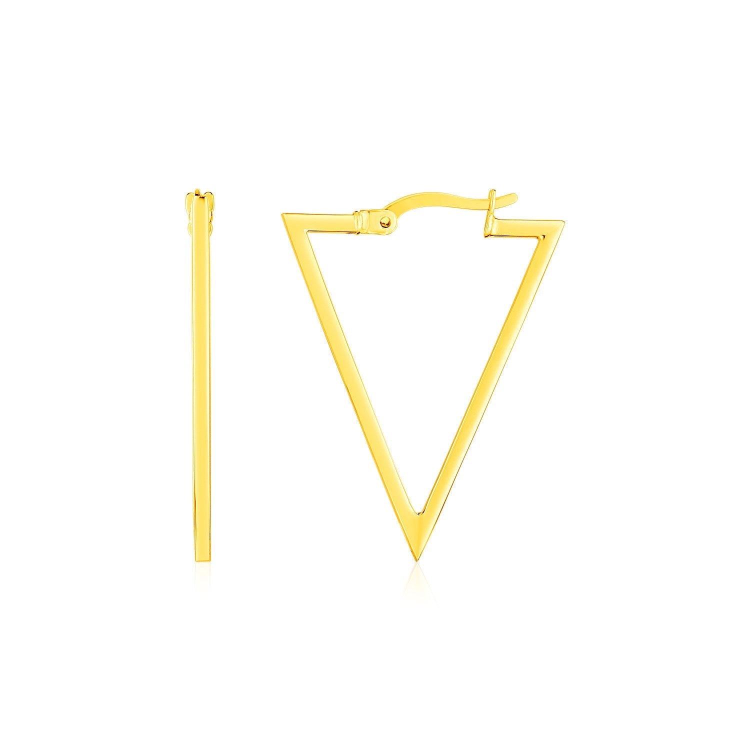 14K Yellow Gold Triangle Hoop Earrings - DestGlow