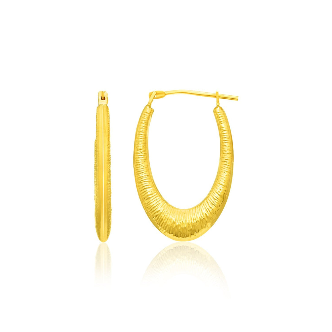 14k Yellow Gold Hoop Earrings in a Graduated Texture Style - earrings