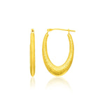 14k Yellow Gold Hoop Earrings in a Graduated Texture Style - earrings