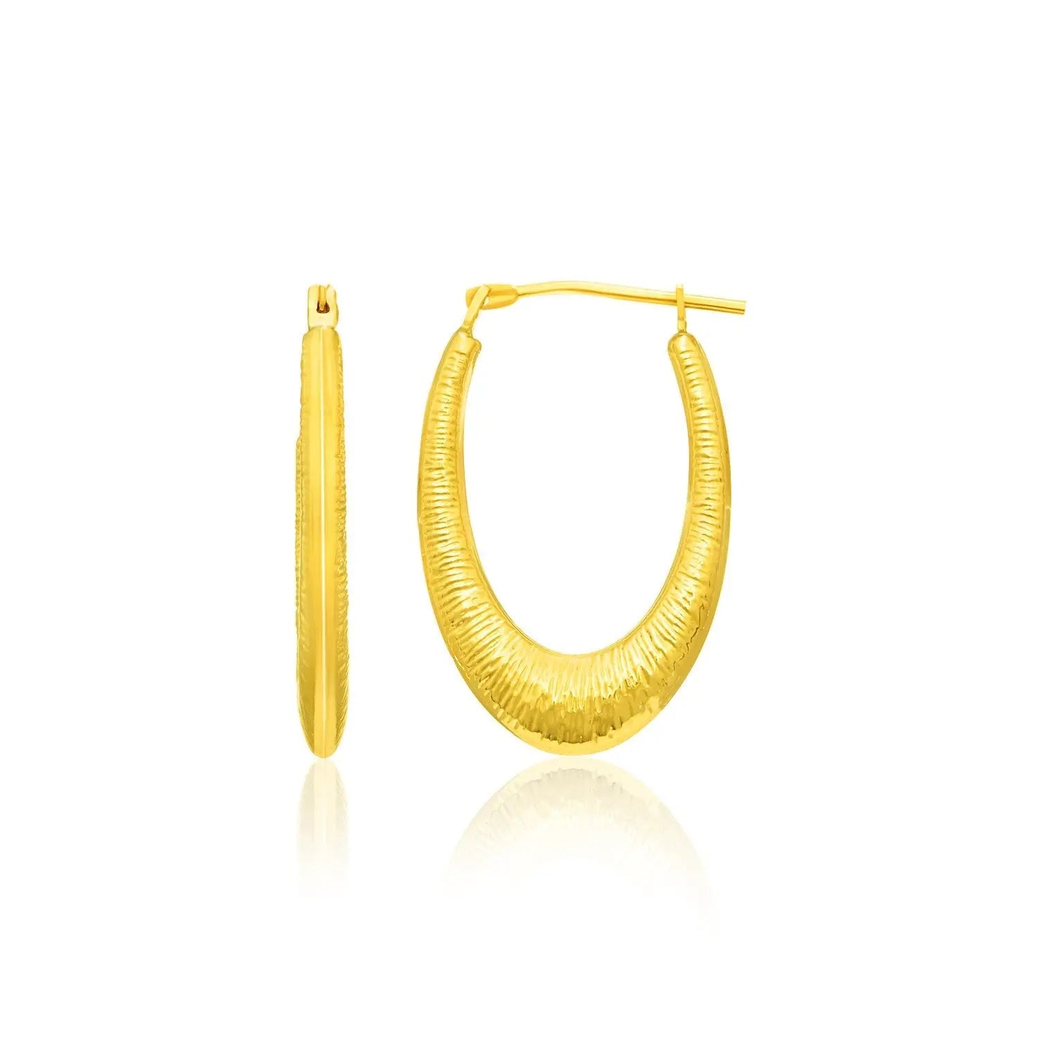 14k Yellow Gold Hoop Earrings in a Graduated Texture Style 