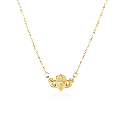 14k Yellow Gold Pendant with Claddagh Symbol - necklaces