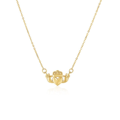 14k Yellow Gold Pendant with Claddagh Symbol  DestGlow