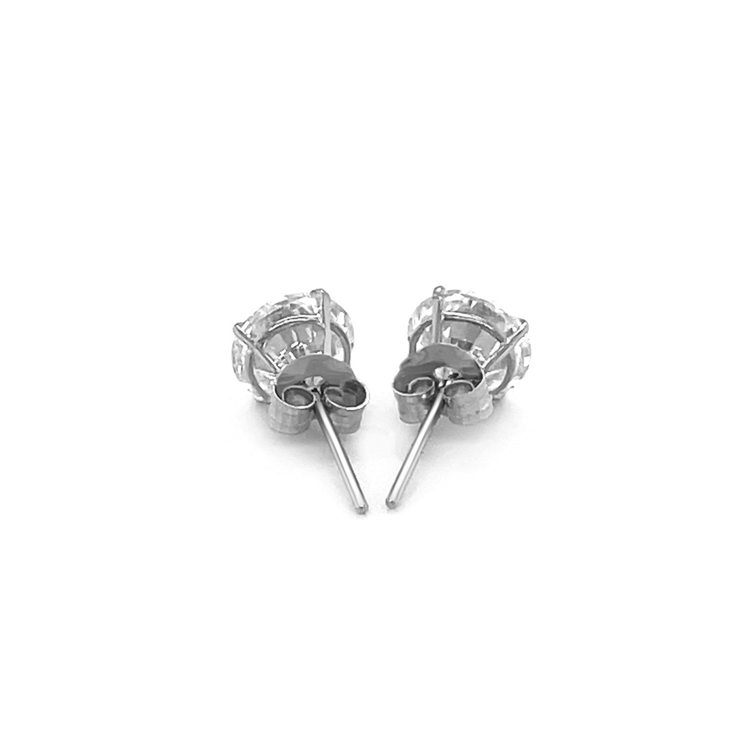 14k White Gold Stud Earrings with White Hue Faceted Cubic Zirconia(6mm) - DestGlow