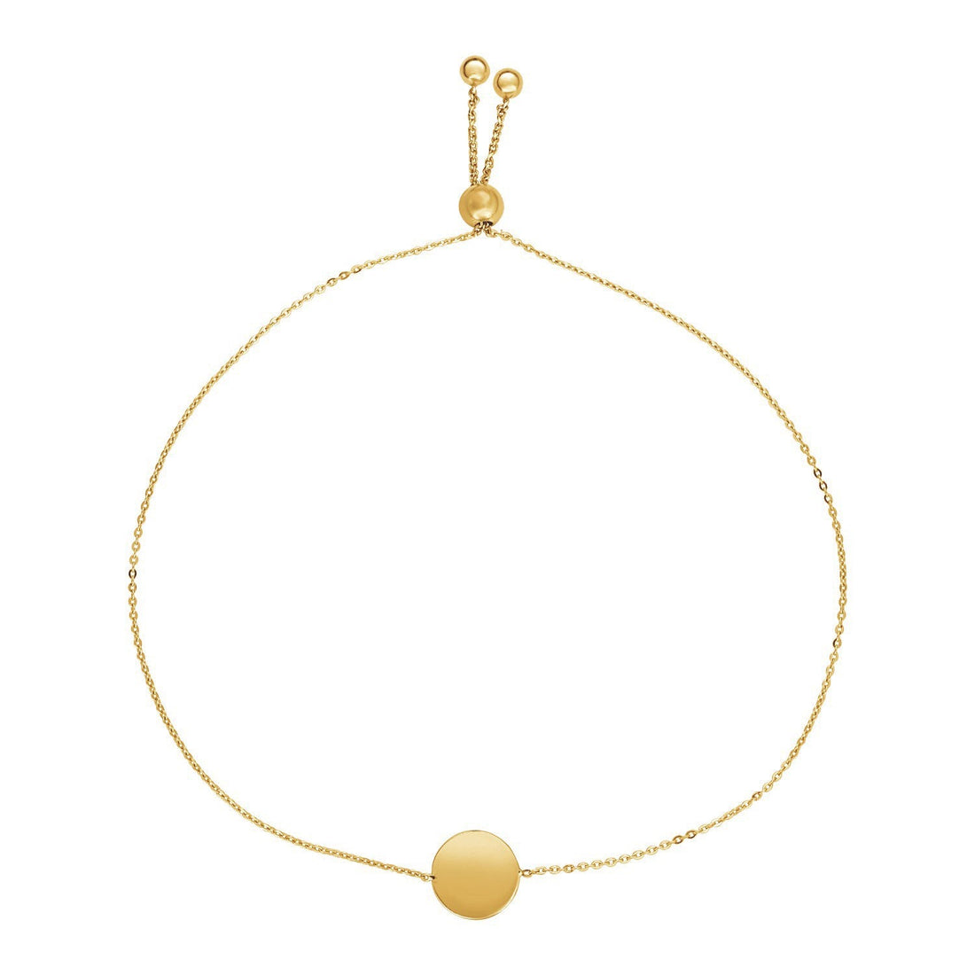 Adjustable Bracelet with Shiny Circle in 14k Yellow Gold (7.50 mm) - DestGlow