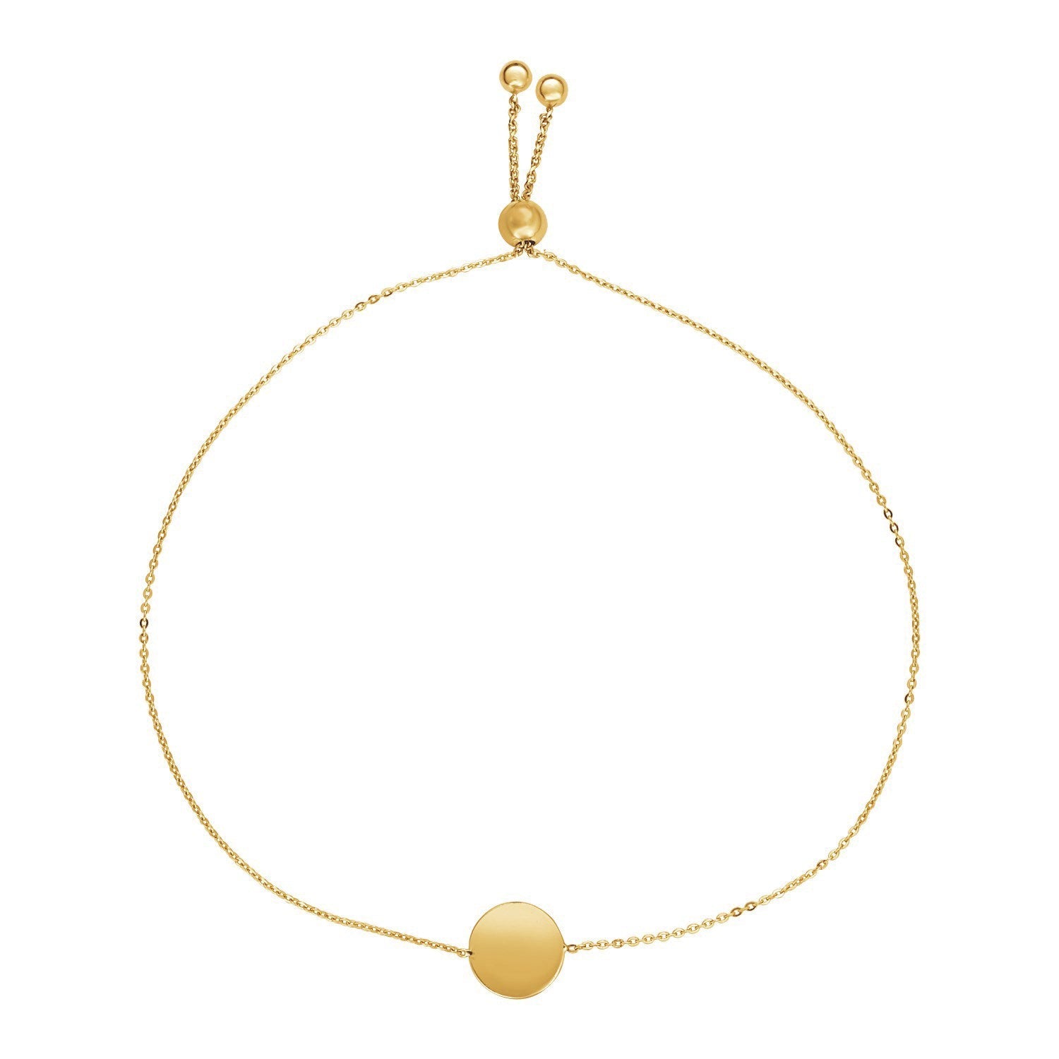 Adjustable Bracelet with Shiny Circle in 14k Yellow Gold (7.50 mm) - DestGlow