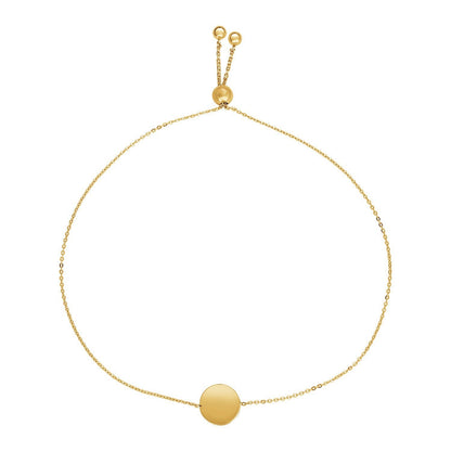 Adjustable Bracelet with Shiny Circle in 14k Yellow Gold (7.50 mm) - DestGlow