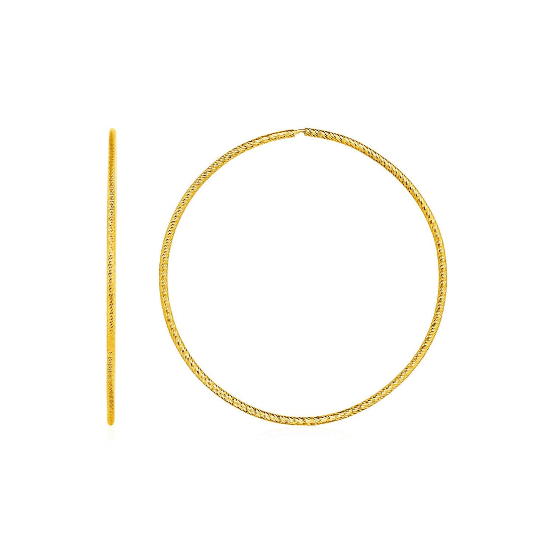 Textured Endless Hoop Earrings in 14k Yellow Gold(1.2x40mm) - DestGlow