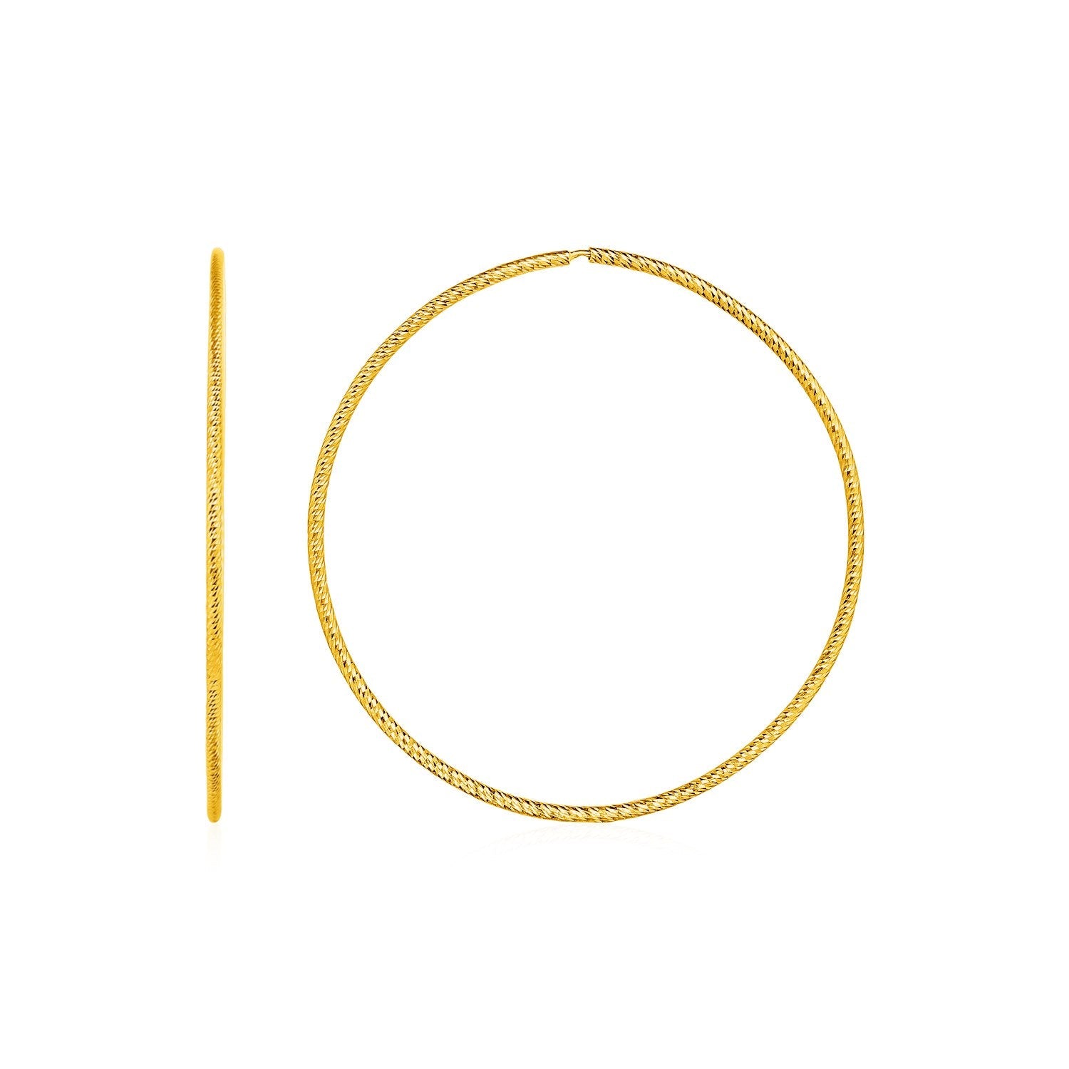 Textured Endless Hoop Earrings in 14k Yellow Gold(1.2x40mm) - DestGlow