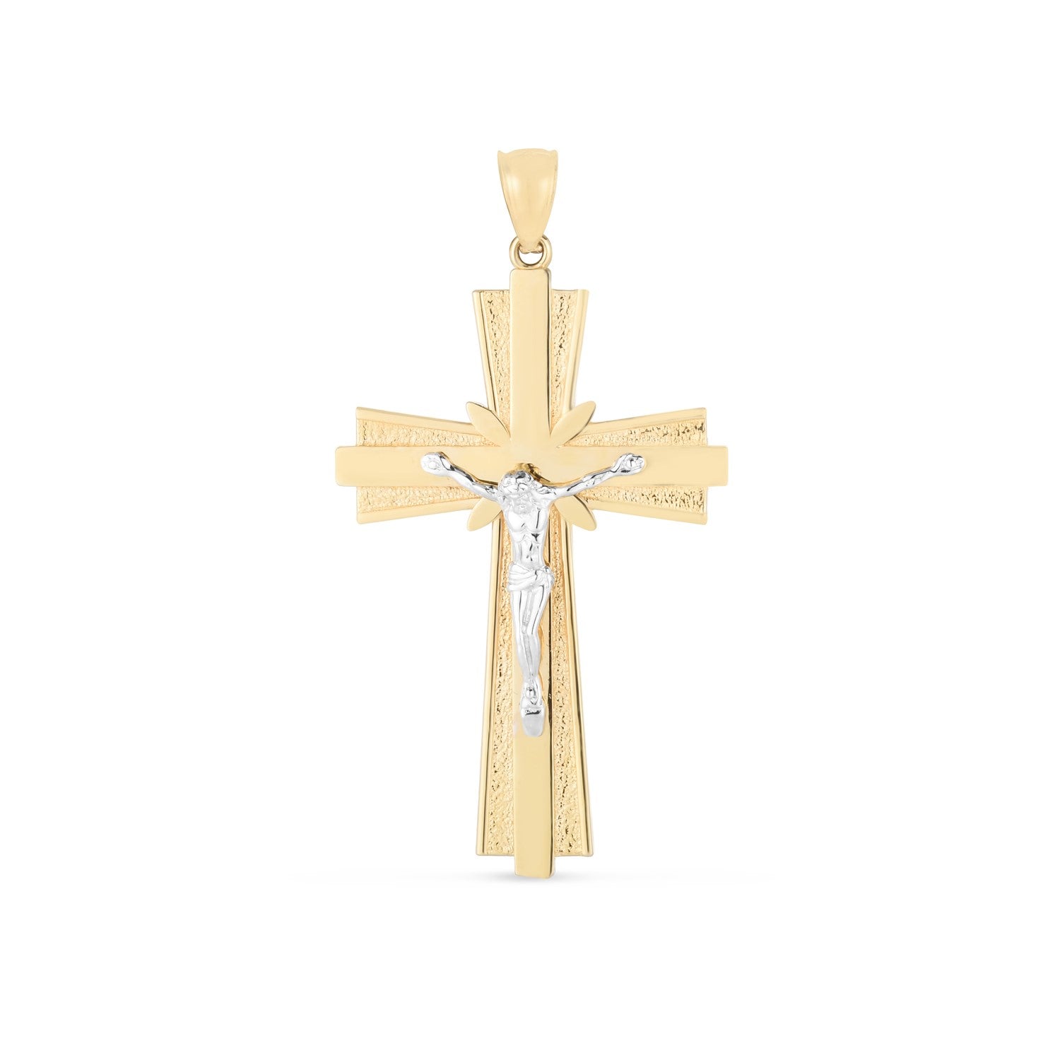14k Two Tone Gold High Polish Diamond Cut Cross Pendant - necklaces