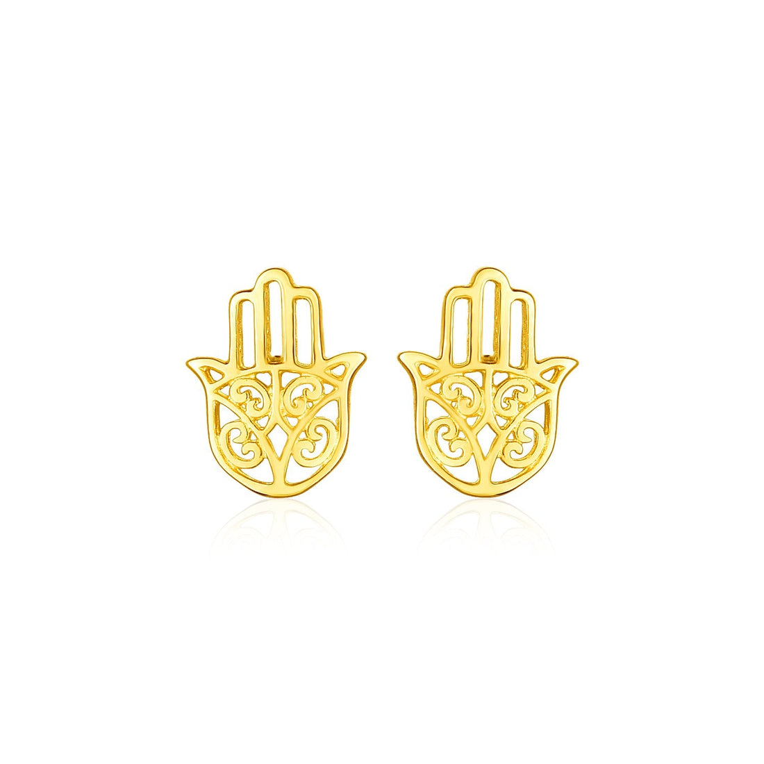 14k Yellow Gold Polished Hand of Hamsa Post Earrings - accessories