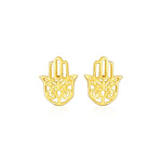 14k Yellow Gold Polished Hand of Hamsa Post Earrings - accessories