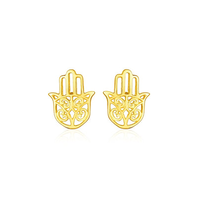 14k Yellow Gold Polished Hand of Hamsa Post Earrings - accessories
