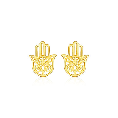 14k Yellow Gold Polished Hand of Hamsa Post Earrings by Bids.com