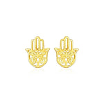 14k Yellow Gold Polished Hand of Hamsa Post Earrings