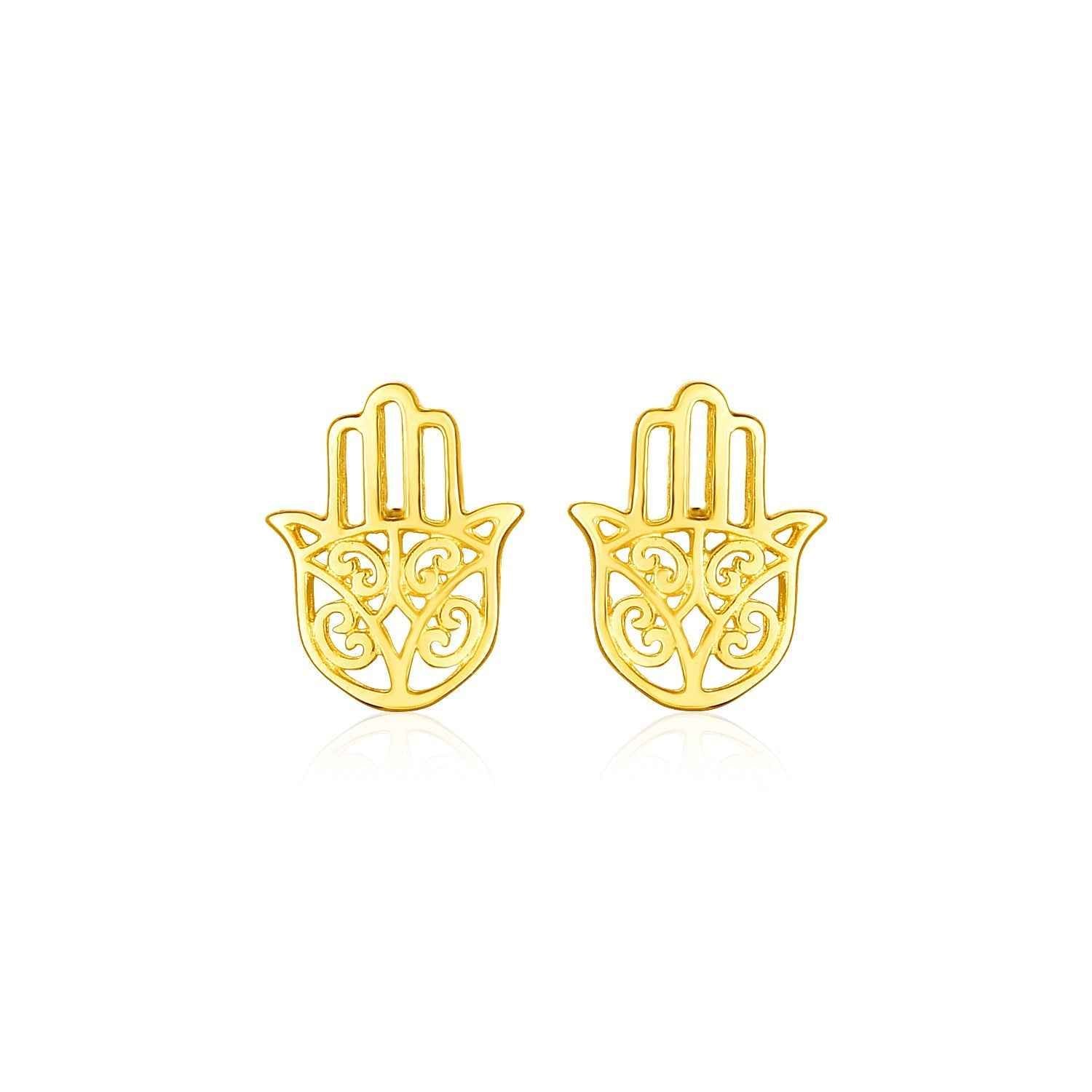 14k Yellow Gold Polished Hand of Hamsa Post Earrings