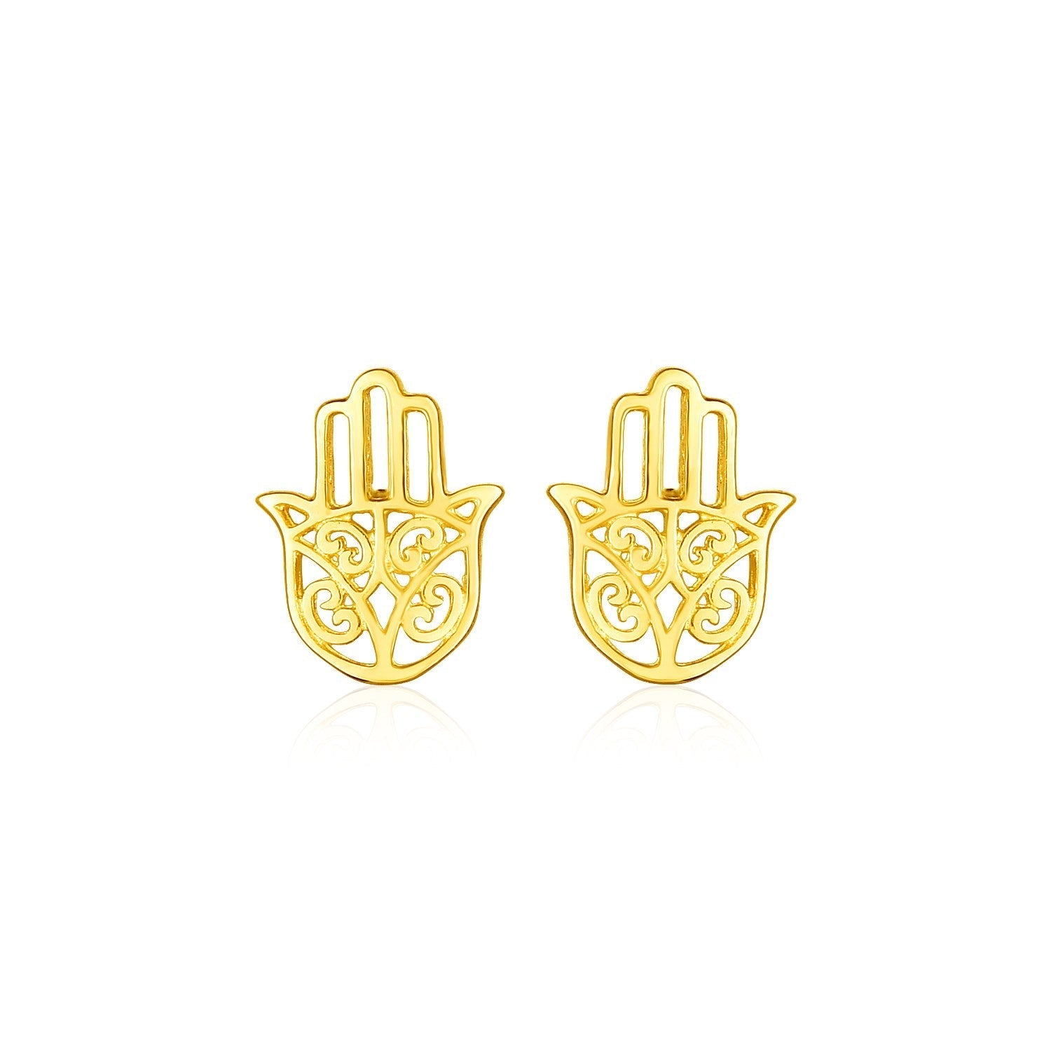 14k Yellow Gold Polished Hand of Hamsa Post Earrings 