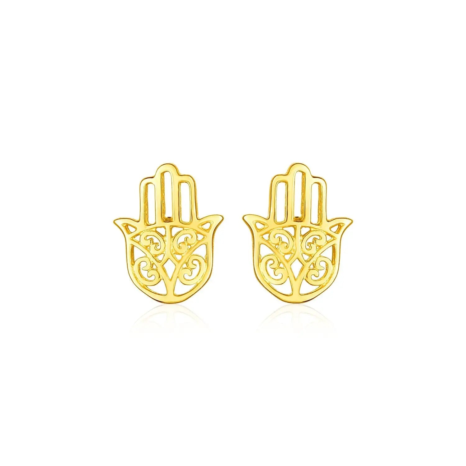 14k Yellow Gold Polished Hand of Hamsa Post Earrings 