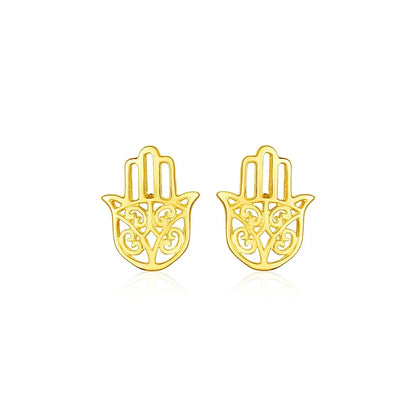 14k Yellow Gold Polished Hand of Hamsa Post Earrings 