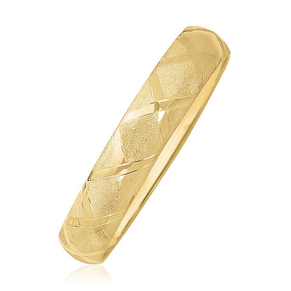 10k Yellow Gold Dual-Textured Diamond Pattern Bangle by Bids.com