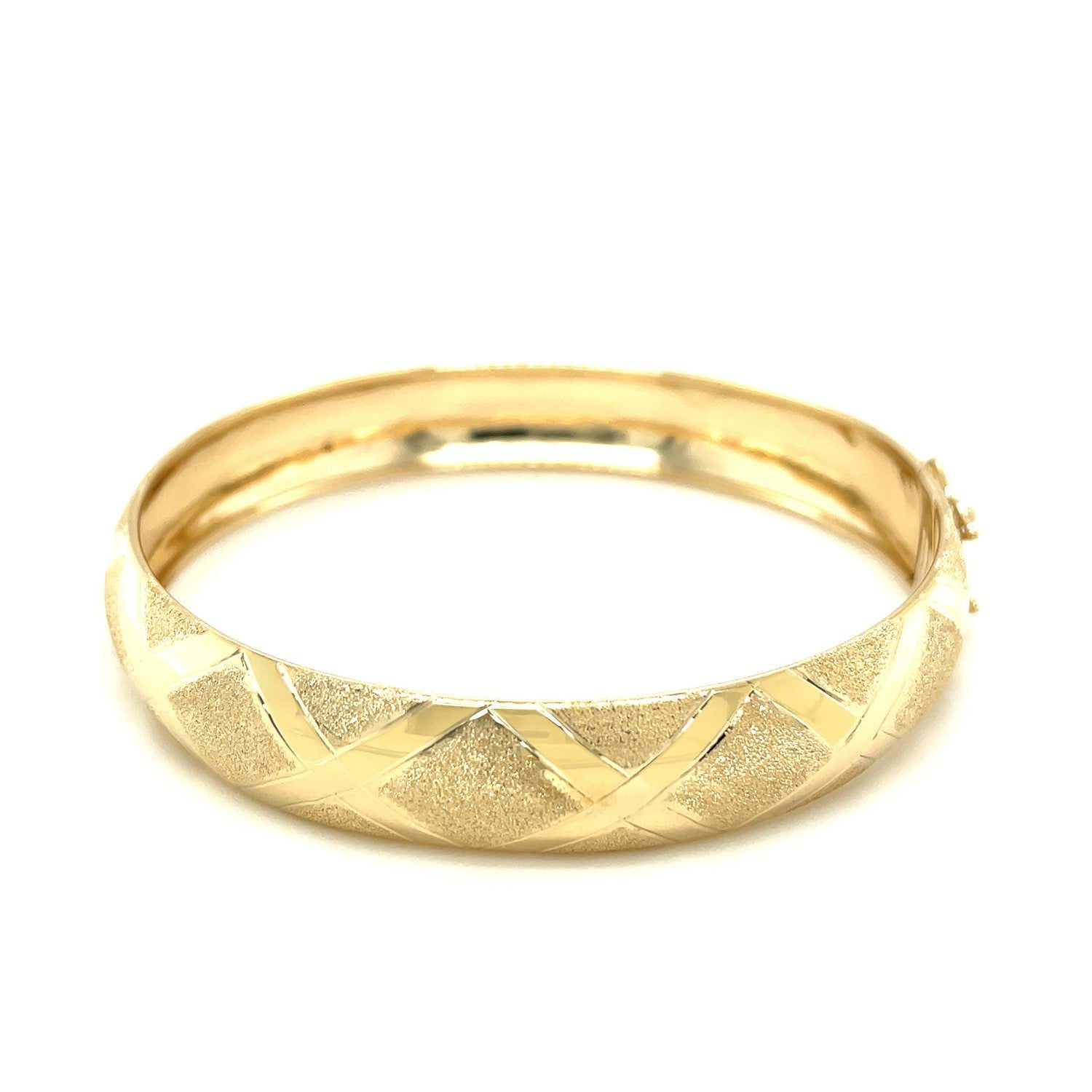 10k Yellow Gold Dual-Textured Diamond Pattern Bangle by Bids.com