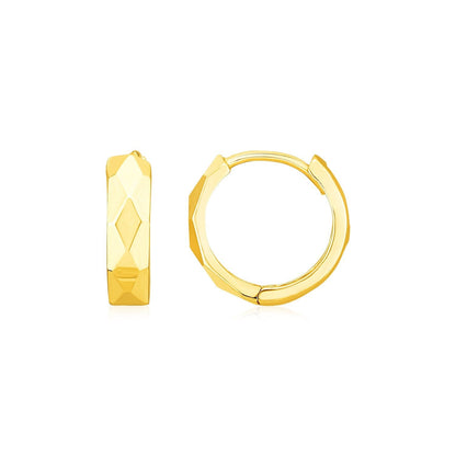 14K Yellow Gold Diamond Motif Faceted Huggie Earrings  DestGlow