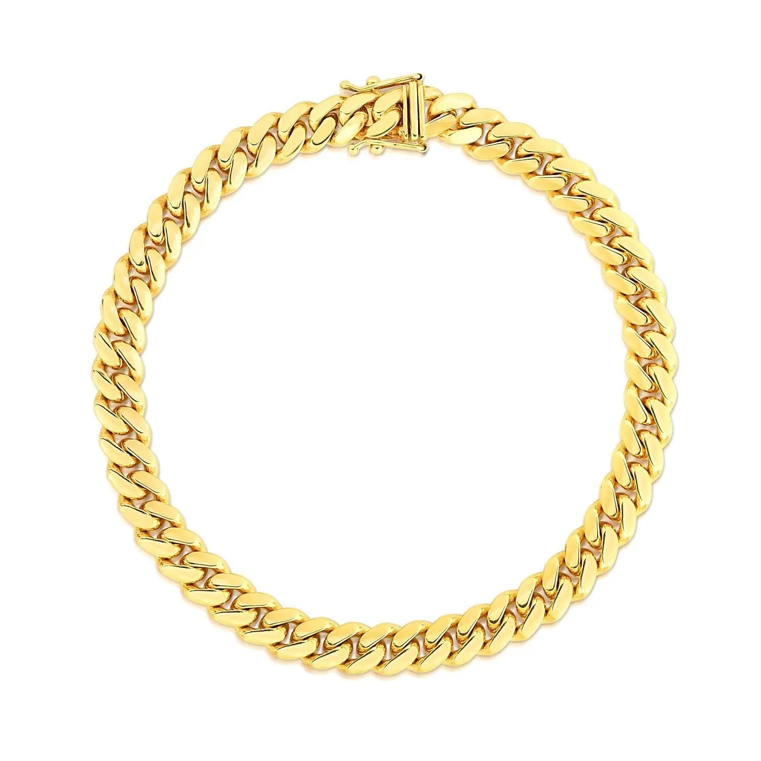7.0mm 14k Yellow Gold Classic Miami Cuban Solid Bracelet 