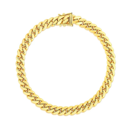 7.0mm 14k Yellow Gold Classic Miami Cuban Solid Bracelet 