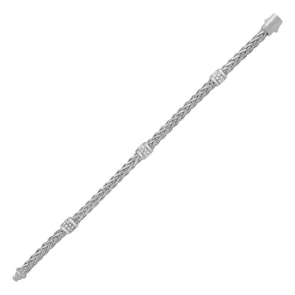 Polished Woven Rope Bracelet with Diamond Accents in 14k White Gold by Bids.com