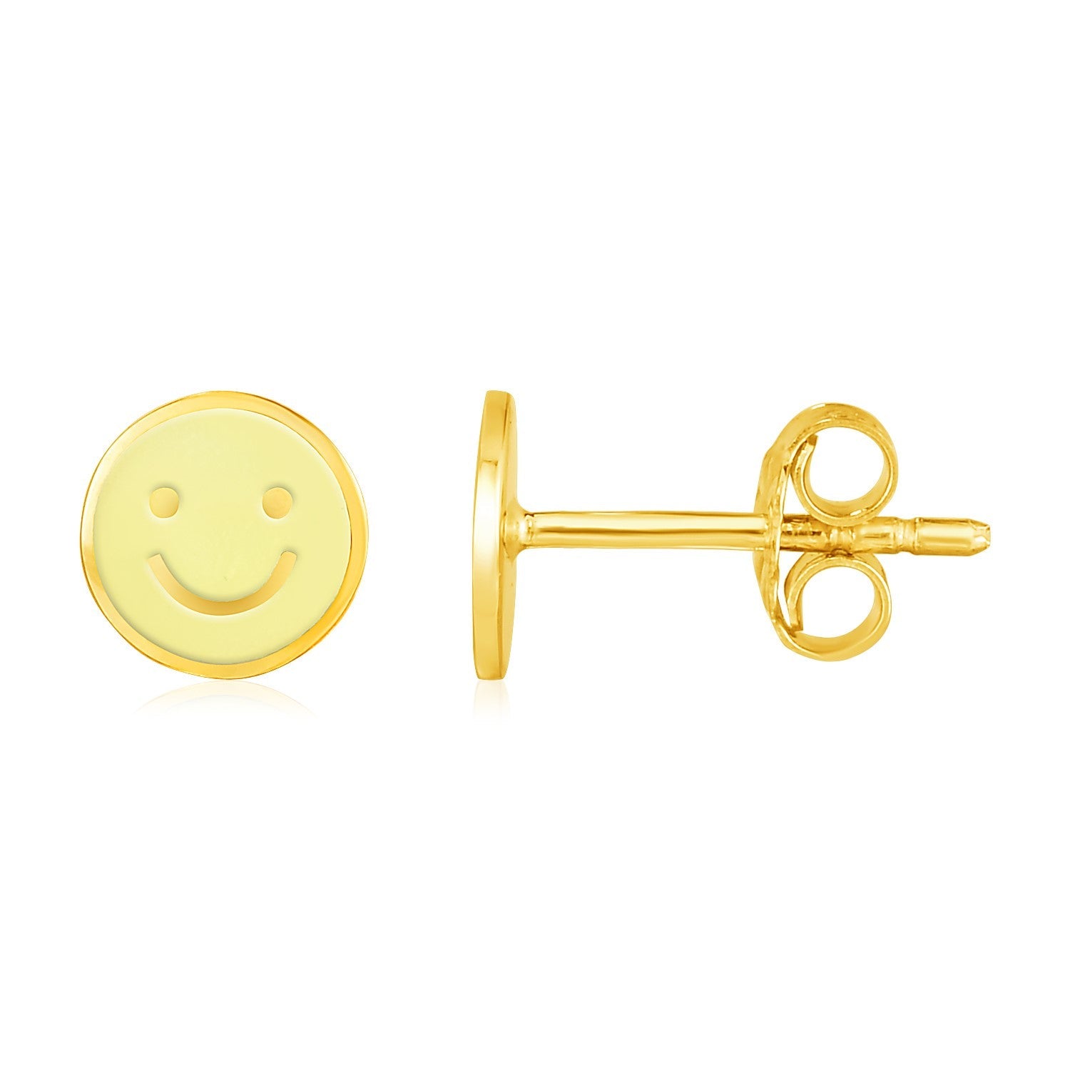 14k Yellow Gold and Enamel Yellow Smiley Face Stud Earrings - earrings