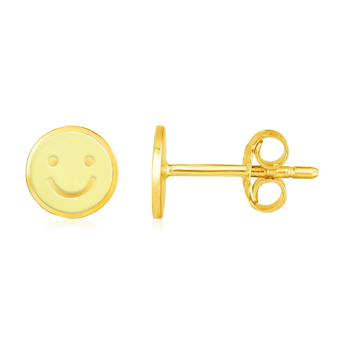 14k Yellow Gold and Enamel Yellow Smiley Face Stud Earrings by Avera Group