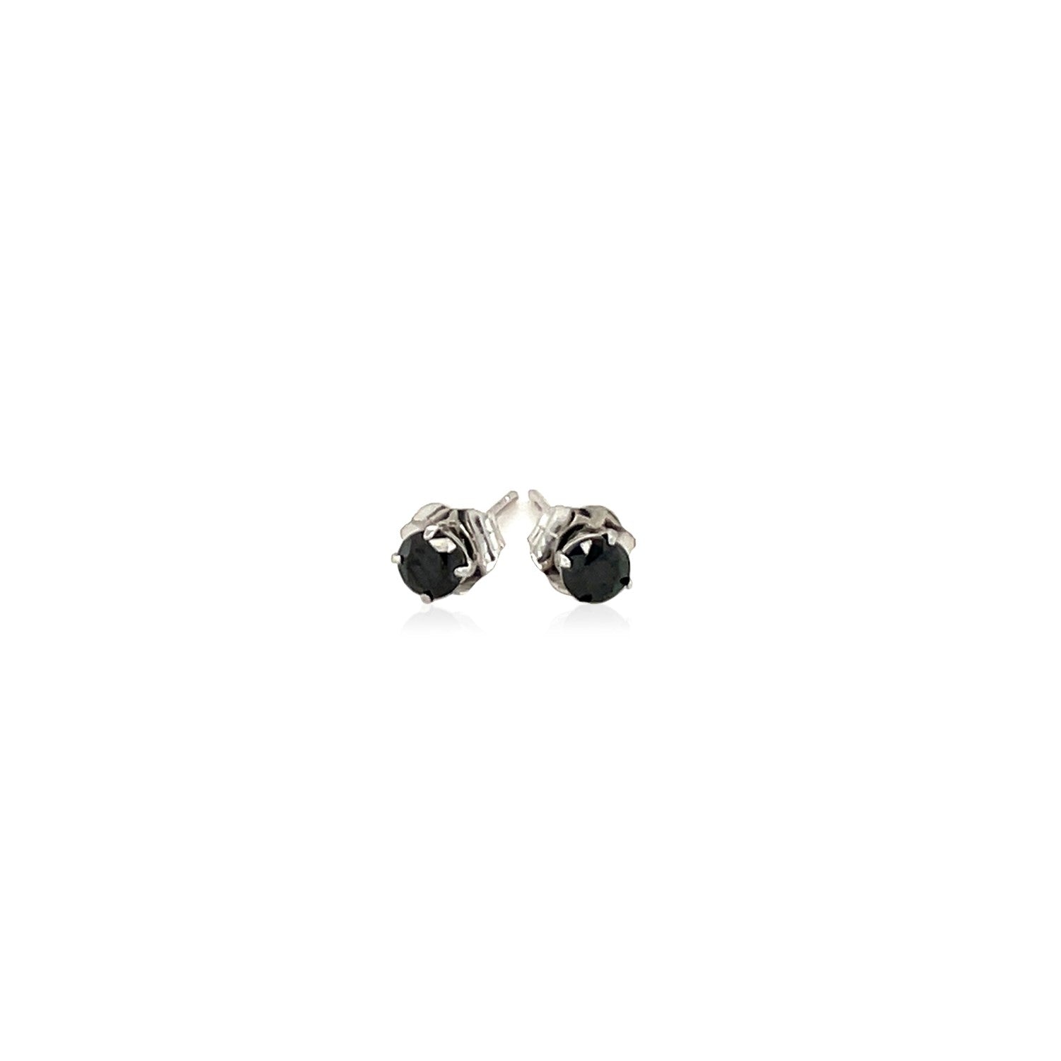 14k White Gold Black 3mm Faceted Cubic Zirconia Stud Earrings - DestGlow