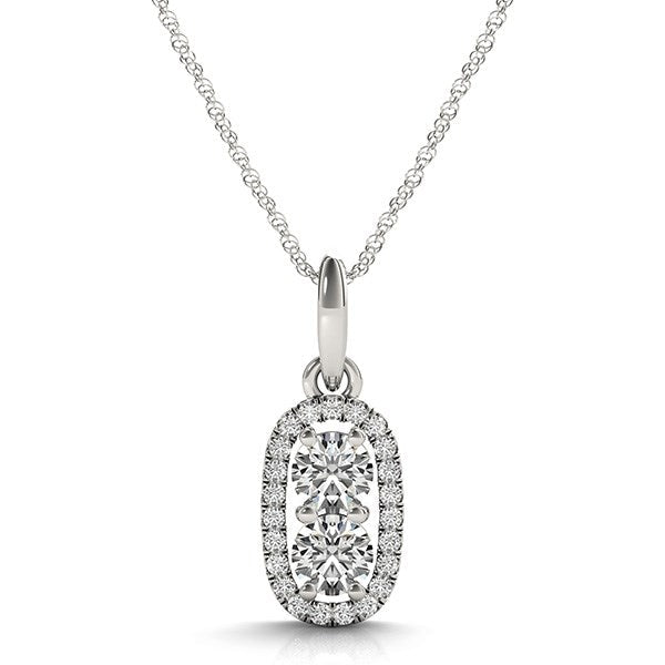Outer Oval Shaped Two Stone Diamond Pendant in 14k White Gold (5/8 cttw) by Bids.com