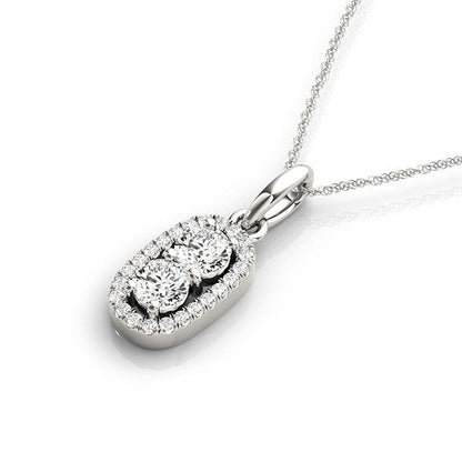 Outer Oval Shaped Two Stone Diamond Pendant in 14k White Gold (5/8 cttw) by Bids.com