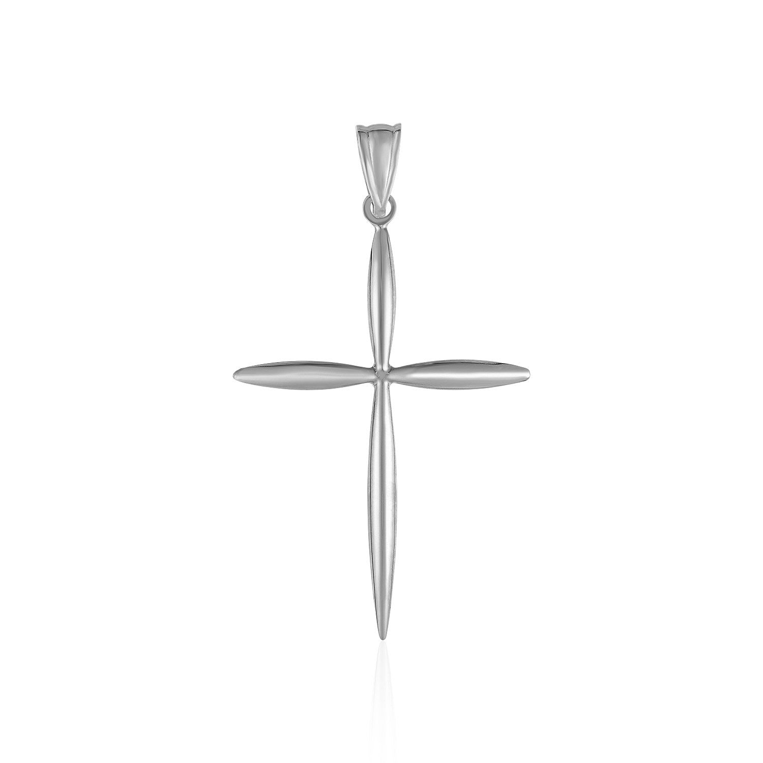 14k White Gold Rounded and Pointed Cross Pendant - necklaces
